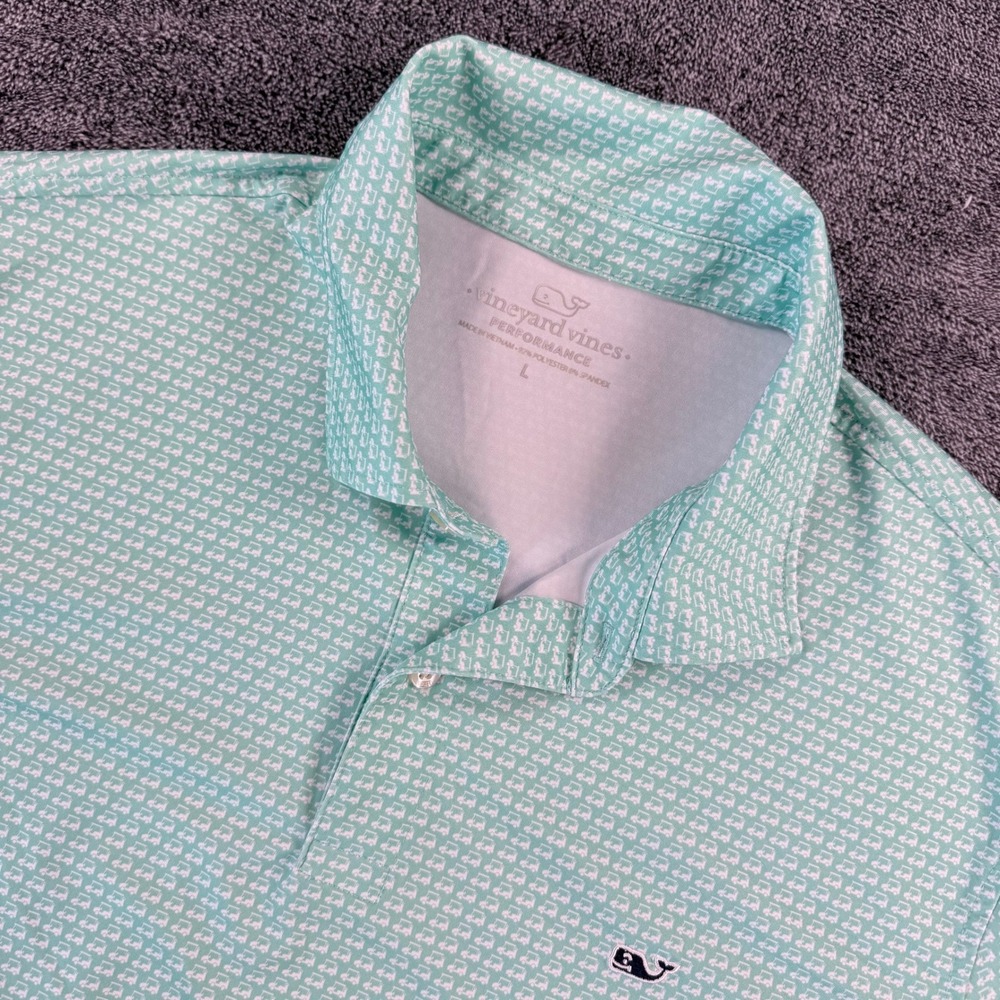 Vineyard Vines Performance Polo Shirt Mens Large Mint Green Golf Cart Print L